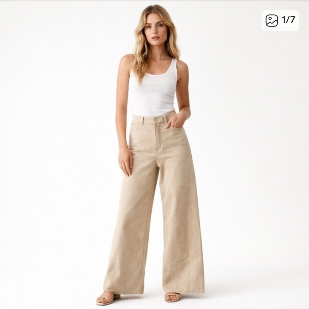 Zara Marine Straight Beige Wide Leg Trousers